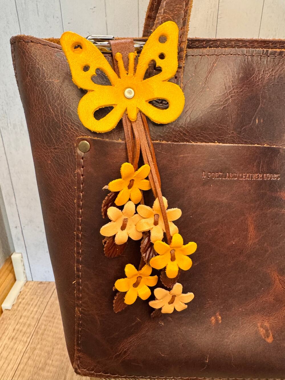Genuine Leather Yellow Butterfly Bag Charm Purse Charm Butterflies